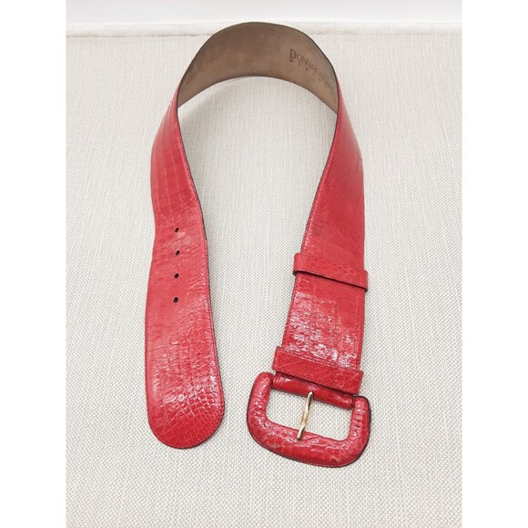 Donna Karan Wide Vintage Medium Belt Genuine Caiman Crocodile Red Rare Patent main image 12
